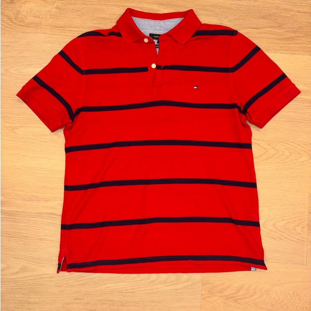 Tommy Hilfiger red & blue striped polo performance pique mens size small petite